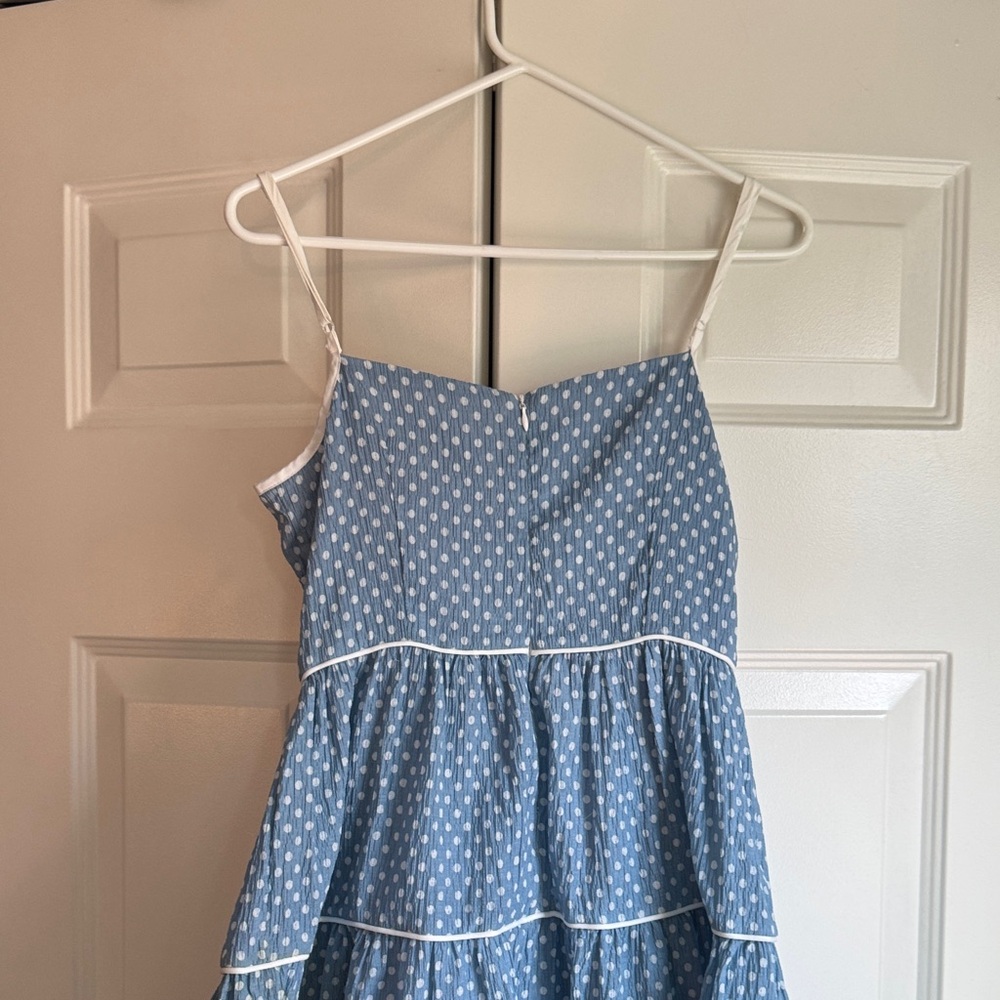 Vintage women’s Blue Polka Dot Tiered Dress with bow detail - Picture 5 of 9